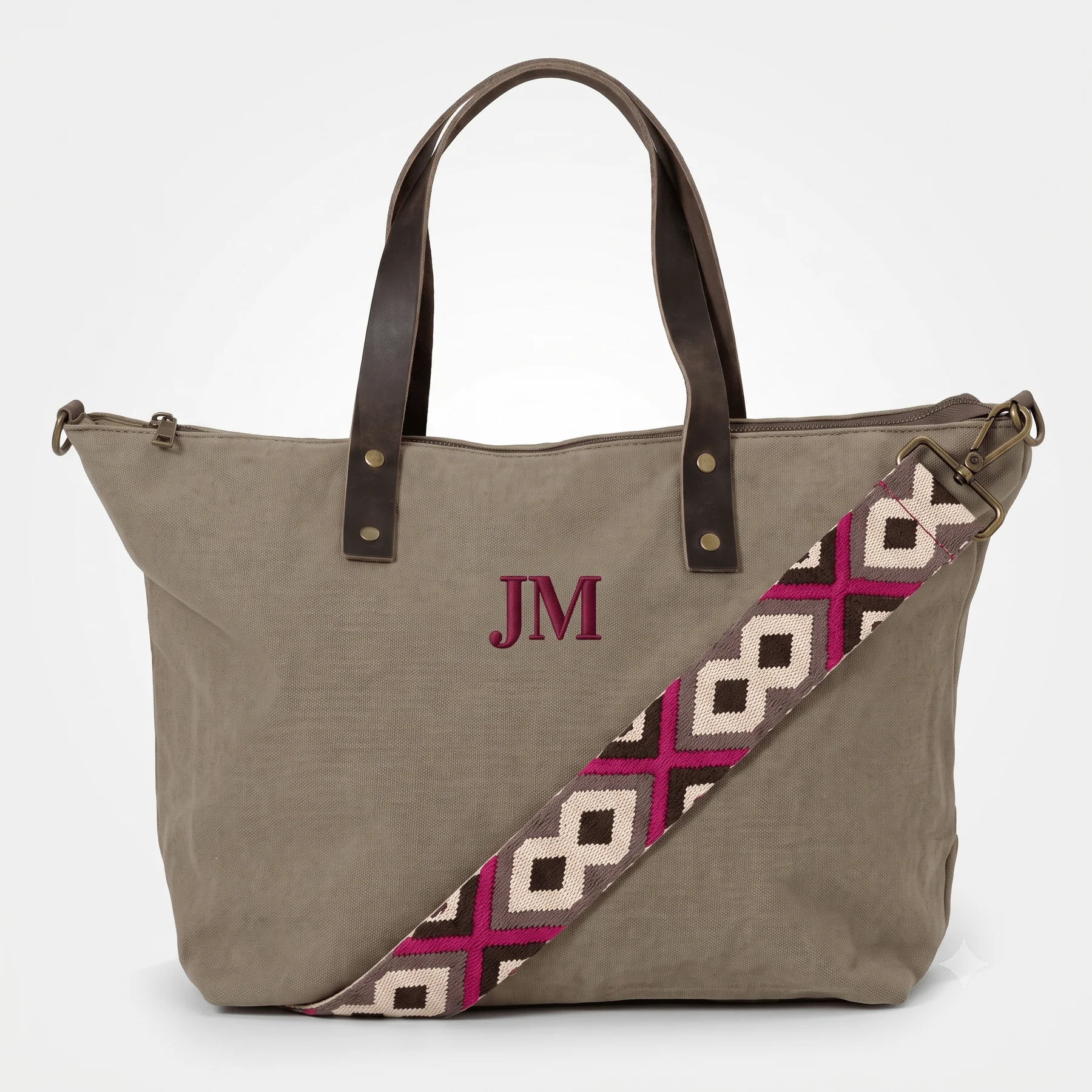 Shopper Ariosto de canvas y piel personalizado en color Arena